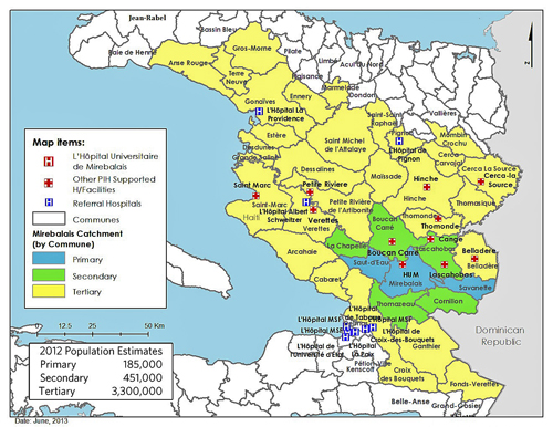 Catchment area for University Hospital. Map by Partners In Health MEQ team